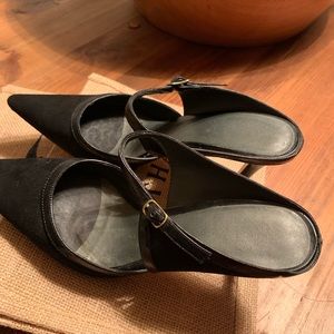 Nine West black suede slip on heels